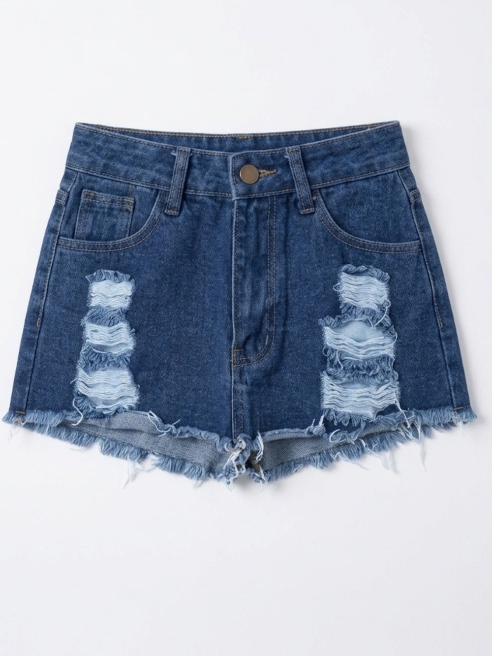 Y2K Micro Mini Denim Skirt Dark Wash Distressed Raw Hem Festival Grunge Style 26